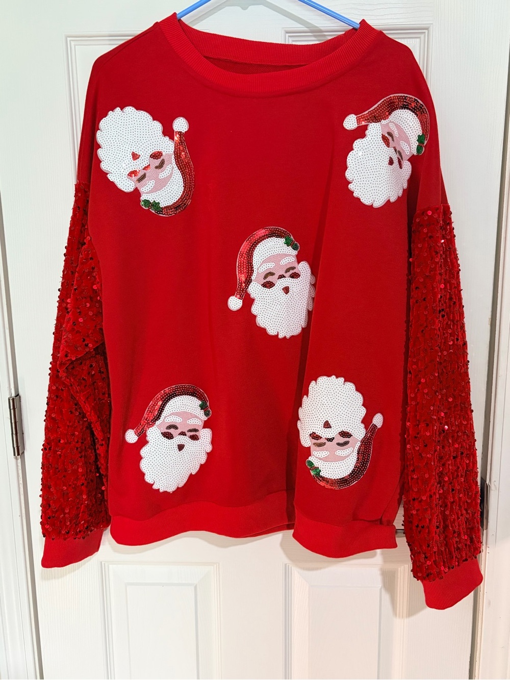 Red Santa Sequin Holiday Sweatshirt - Unbranded